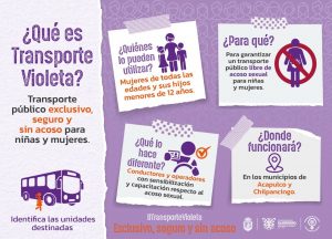 #TransporteVioleta fue pensado para evitar que las niñas, mujeres y niños menores de 12 años sean víctimas de acoso sexual en el transporte público. 9 de cada 10 agresores en este medio de transporte son hombres, hacemos un llamado a la conciencia y erradicación del machismo.